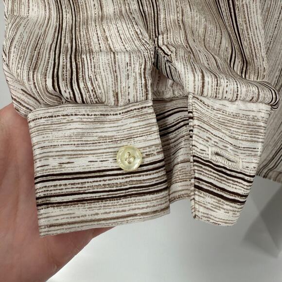 Vintage RUSS USA Brown & Cream Stripe Tie Neck Button Up Blouse Size 12 - Picture 3 of 13